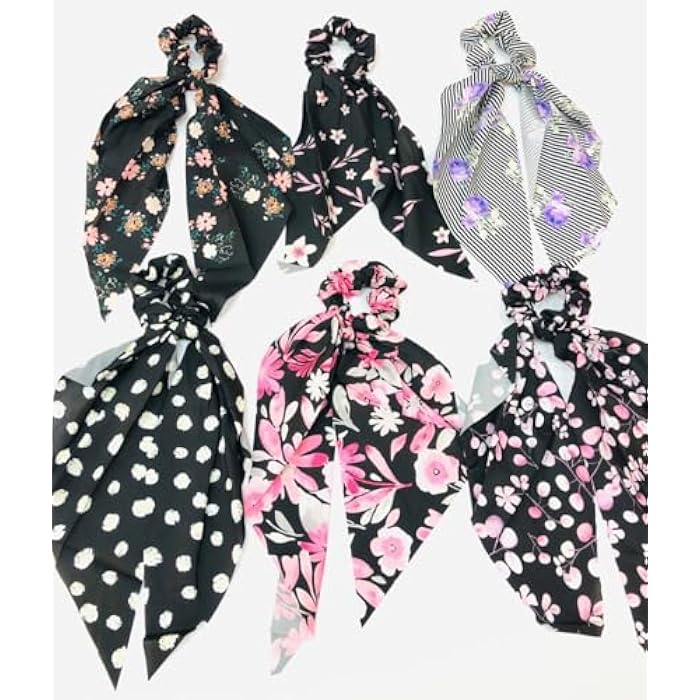 5Pcs Satin Silk Elastic Hair Scrunchies Ponytail Holder - Women Fashion 2 in 1 Hair Ties Rope Hair Scarves Hair Bands Scrunchy Hair Accessories - Image 1